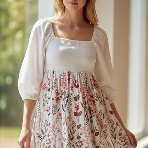 NWOT Spartina 449 White Floral Long Sleeve Dress